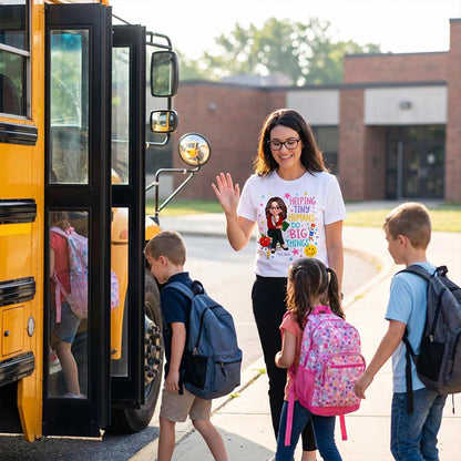 Unique Personalized Classic Tee With Teacher Cartoon & Classroom Art, Creative Gift For Back To School