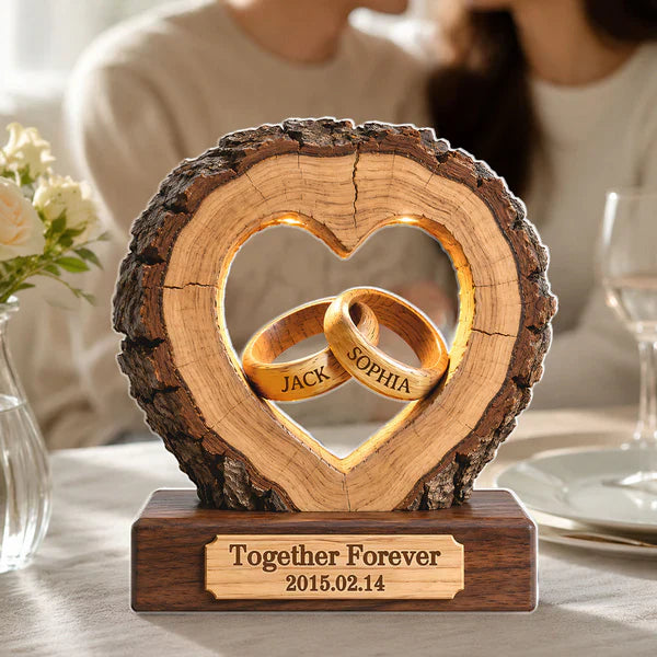 Personalized Shaped Acrylic Block Plaque With Heart and Rings Design, Unique Creative Gift for Couple's Anniversary Decor
