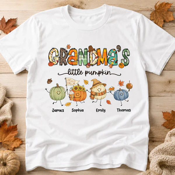 Personalized Classic Tee, Grandma's Little Pumpkin Fall Doodle Shirt, Unique Gift for Grandma
