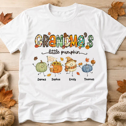 Personalized Classic Tee, Grandma's Little Pumpkin Fall Doodle Shirt, Unique Gift for Grandma