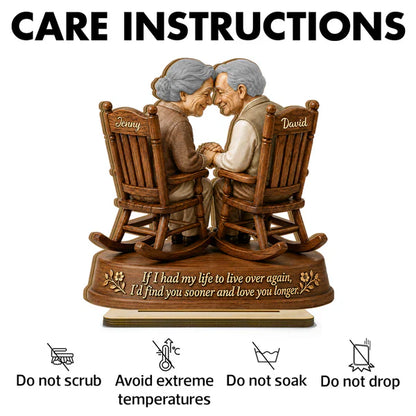 Personalized 2-Layer Wooden Plaque, Growing Old Couple in Rocking Chairs, Unique Anniversary Gift for Couple