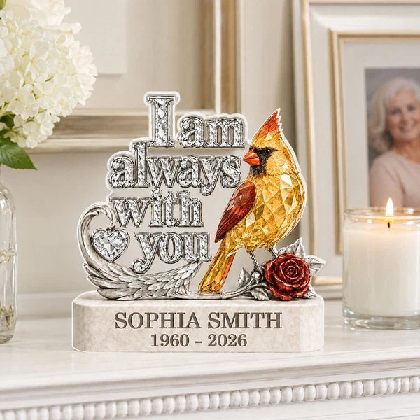 Personalized I Am Always With You Shaped Acrylic Block Plaque, Silver and Red Cardinal Keepsake, Creative Family Gift