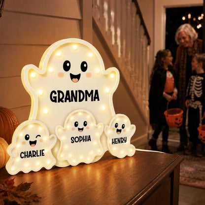 Personalized Acrylic Light Box, Cute Ghost Family Halloween Decor, Unique Gift for Grandma