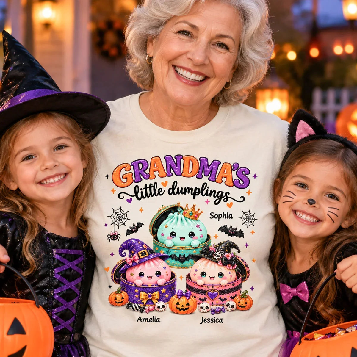 Personalized Grandma's Little Dumplings Classic Tee, Cute Halloween Illustration, Unique Gift for Grandma