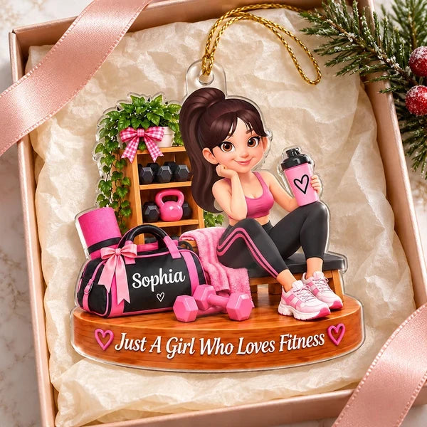 Just a Girl Who Loves Fitness Acrylic Ornament, Pink Home Gym Keepsake, Creative Gift for Wife or Best Friend