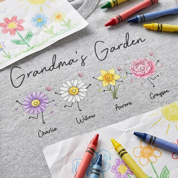 Personalized Grandma's Garden Classic Tee, Cute Flower Doodle Unique Gift for Grandma