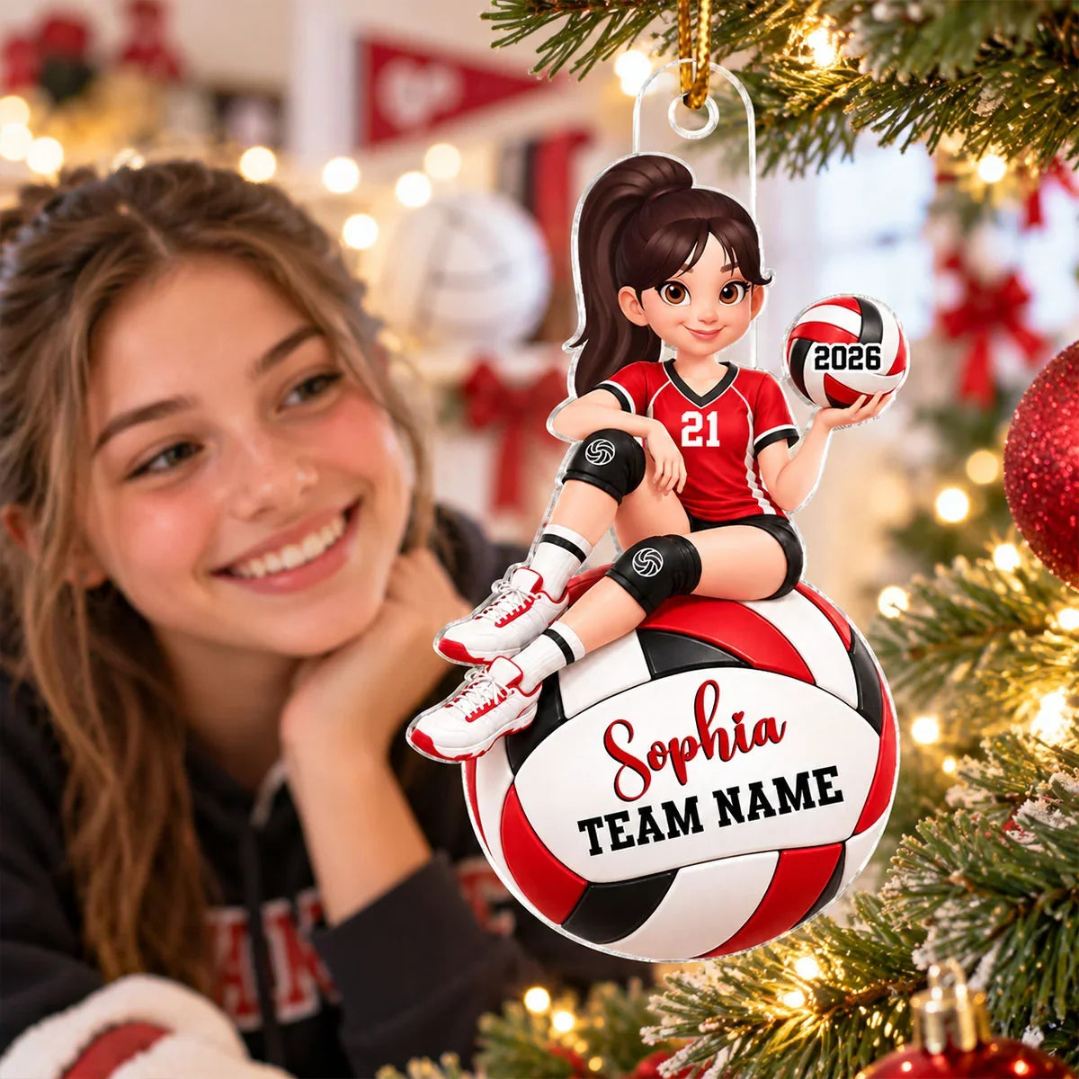 Personalized Acrylic Ornament, Seated Volleyball Player Design, Unique Christmas Gift for Daughter or Granddaughter