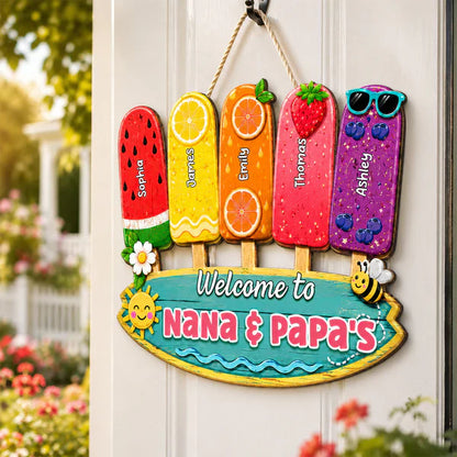 Personalized Wooden Sign, Colorful Popsicle Door Decor For Grandparents, Unique Creative Gift