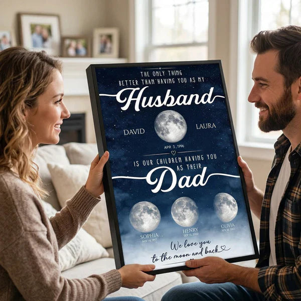 Personalized Moon Phase Poster, Unique Gift for Dad & Husband, Starry Family Wall Art