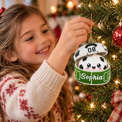 Personalized Acrylic Ornament, Cheerful Soccer Ball in a Gift Box, Creative Gift for Kids and Soccer Players