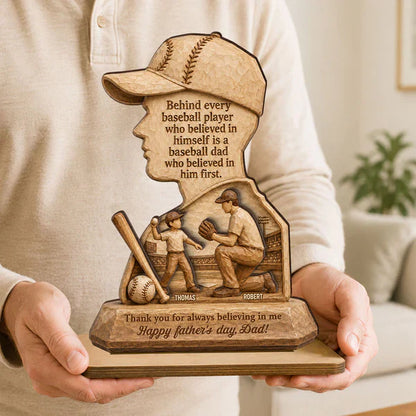 Baseball Dad Wooden Plaque, Custom Keepsake with Kneeling Coaching Scene, Creative Gift for Dad