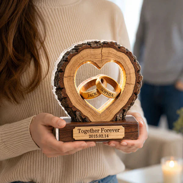 Personalized Shaped Acrylic Block Plaque With Heart and Rings Design, Unique Creative Gift for Couple's Anniversary Decor
