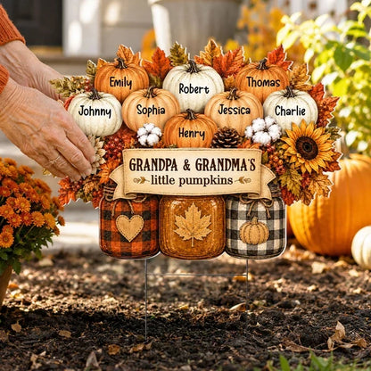 Grandpa & Grandma's Little Pumpkins Shaped Yard Sign, Personalized Fall Display, Creative Family Gift