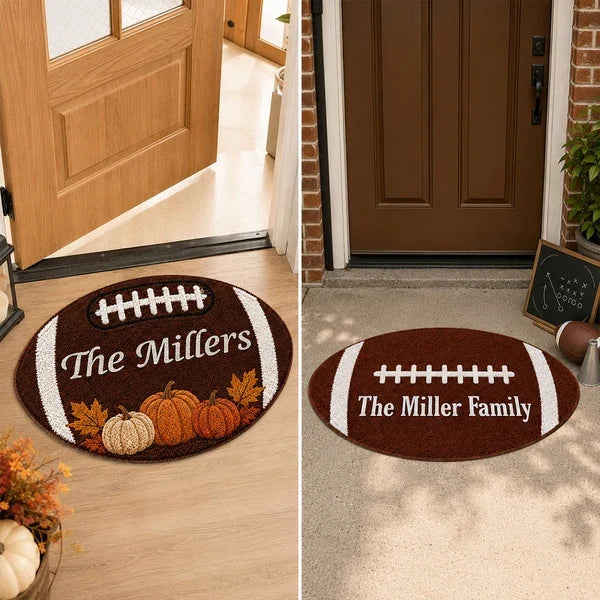Personalized Football Shaped Doormat, Custom Family Entryway Decor, Unique Gift for Football Fans