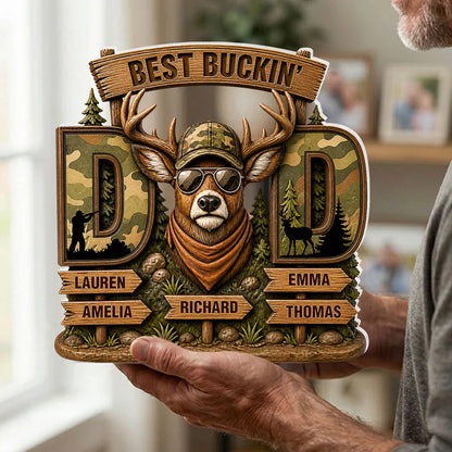Personalized Shaped Acrylic Block Plaque with Camo Buck & Hunter Silhouette, Unique Gift for Dad