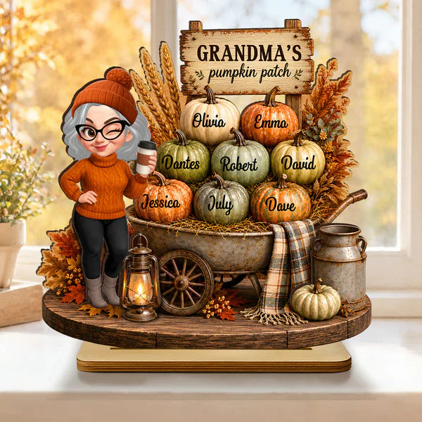Personalized 2-Layer Wooden Plaque, Grandma's Pumpkin Patch Fall Decor, Unique Gift for Grandma