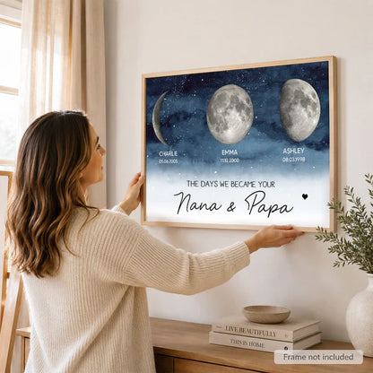 Personalized Moon Phase Poster, Custom Grandparents Wall Art, Unique Gift for Nana & Papa