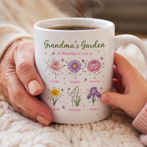 Personalized Ceramic Mug With Grandma's Garden Birth Flowers, Creative Gift for Grandma's Morning Coffee