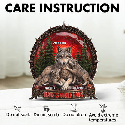 Personalized Shaped Acrylic Block Plaque, Dad's Wolf Pack Red Forest, Unique Gift for Dad
