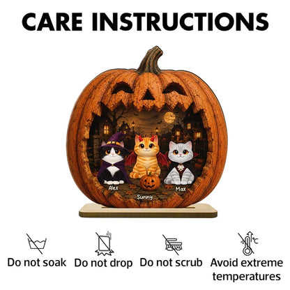 Custom 2-Layer Wooden Plaque, Moonlit Pumpkin Cat Keepsake, Unique Creative Gift for Pet Owners