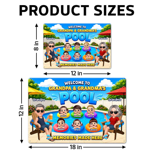 Personalized Rectangular Iron Sign, Memories Made Here Pool Decor, Creative Gift for Grandma & Grandpa
