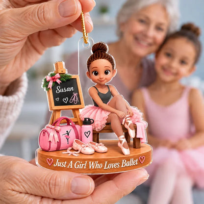Personalized Acrylic Ornament, Seated Pink Ballerina Christmas Decor, Unique Gift for Daughter or Granddaughter