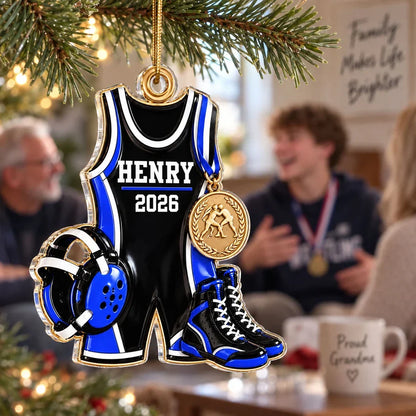 Personalized Wrestling Acrylic Ornament with Gear and Medal, Creative Christmas Gift for Son