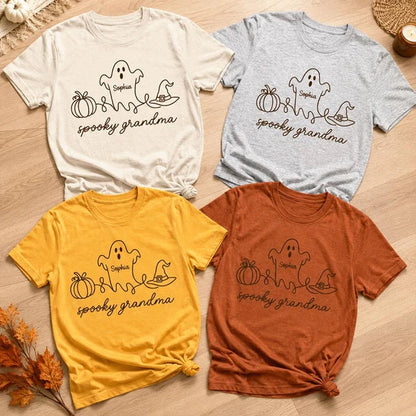 Personalized Spooky Grandma Classic Tee with Ghost Pumpkin and Witch Hat, Unique Halloween Gift for Grandma