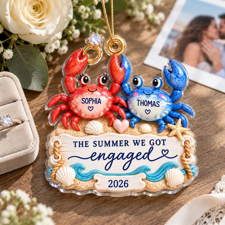 Personalized Acrylic Ornament, The Summer We Got Engaged Crab Couple Keepsake, Creative Gift for an Engaged Couple