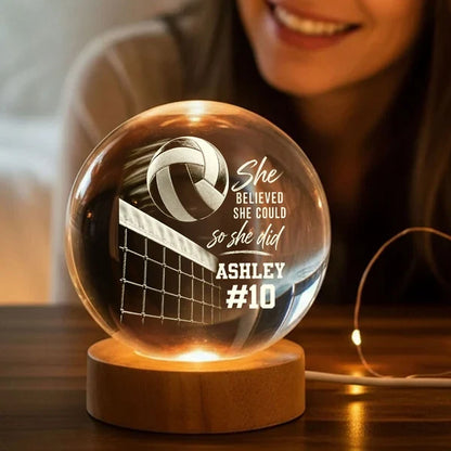 Volleyball Globe Lamp, Personalized She Believed Design, Creative Gift for Daughter, Teammate or Player