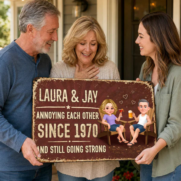 Personalized Rectangular Iron Sign, Unique Annoying Each Other Couple Gift with Garden Drinks