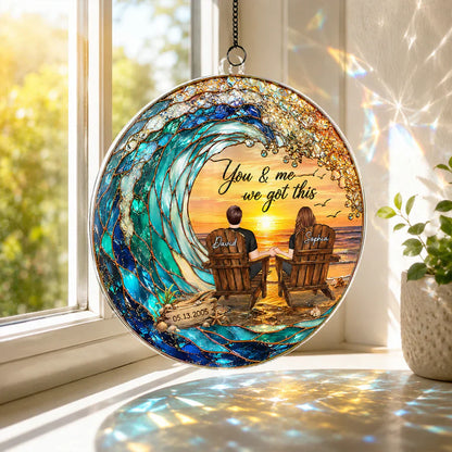 Custom Acrylic Suncatcher Ornament with You & Me Beach Art, Creative Gift for a Couple, Warm Window Glow