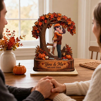 Custom 2-Layer Wooden Plaque with You & Me Message, Autumn Couple Decor, Unique Creative Gift for Partner