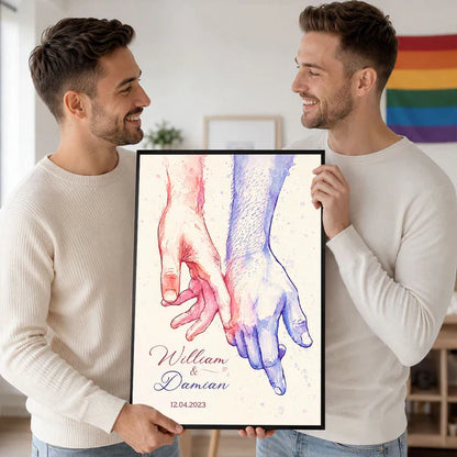 Personalized Couple Holding Hands Poster, Watercolor Wall Art, Unique Creative Gift for an Anniversary
