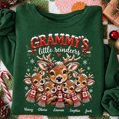 Personalized Grandma's Little Reindeers Sweatshirt, Cuddling Reindeer Family, Unique Christmas Gift for Grandma
