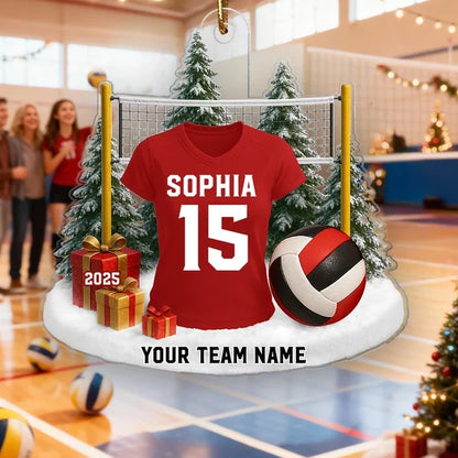 Personalized Acrylic Ornament, Red Volleyball Jersey in a Snowy Scene, Unique Christmas Gift for Players