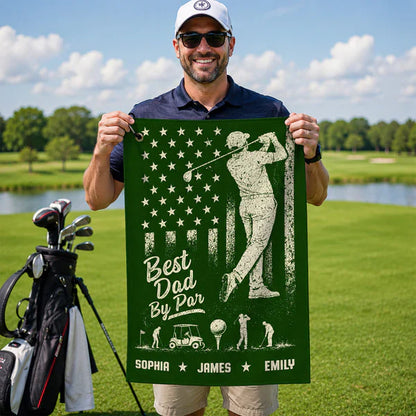 Personalized Waffle Weave Golf Towel, Best Papa By Par Golfer Swing, Unique Gift for Dad on the Course