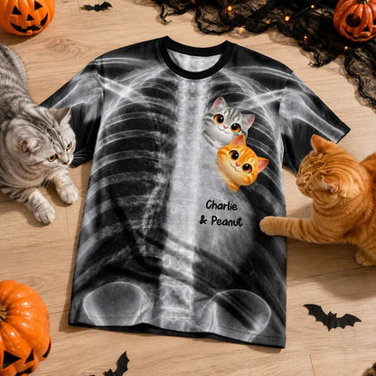 Printed Classic Tee with Cats Close to Your Heart X-Ray Art, Personalized Creative Gift for Cat Lovers
