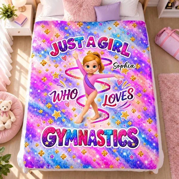 Just a Girl Who Loves Gymnastics Personalized Fleece Blanket, Creative Gift for a Young Gymnast