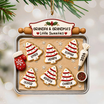 Personalized Acrylic Ornament, Red & Green Christmas Tree Cookies, Heartwarming Creative Gift for Grandparents