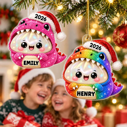 Personalized Acrylic Ornament, Smiling Dumpling Dinosaur Keepsake for Festive Tree Decor, Creative Gift for Dinosaur Fans