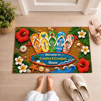 Personalized Standard Doormat, Hello Summer Flip-Flop Design for Grandma & Grandpa, Unique Gift