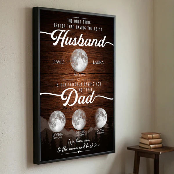 Personalized Moon Phase Poster, Unique Gift for Dad & Husband, Starry Family Wall Art