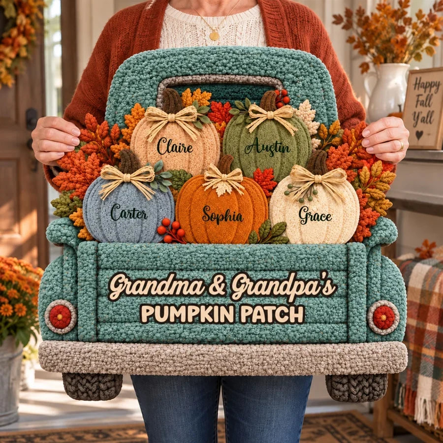 Personalized Shaped Doormat, Autumn Pumpkin Truck Decor, Unique Gift for Grandma and Grandpa