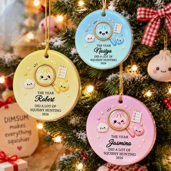 Ceramic Ornament, Personalized Squishy Hunting Keepsake for Tree Display, Creative Gift for a Kid's Favorite Phase