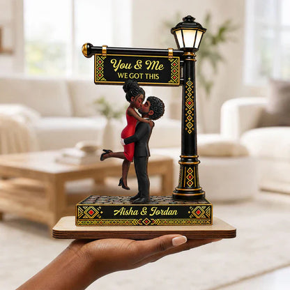 Personalized 2-Layer Wooden Plaque with Black & Gold Couple Embrace, Unique Gift for Couple