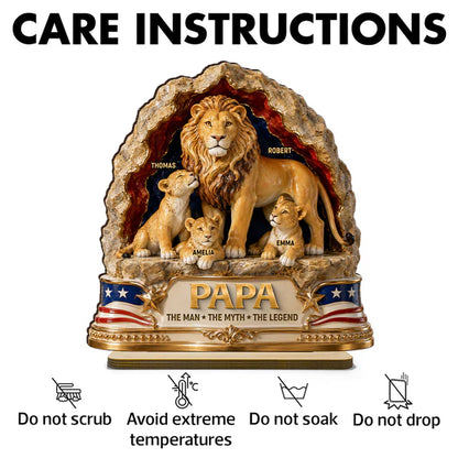 Personalized 2-Layer Wooden Plaque With Lion Dad & Cubs, Unique Father's Day Gift for Dad
