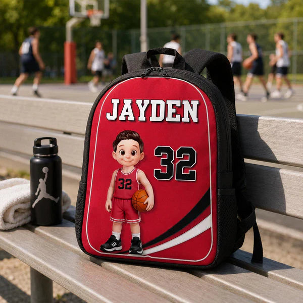 Kids School Backpack with Cute Basketball Player Art, Personalized Unique Creative Gift for School & Daycare