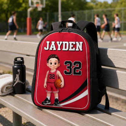 Kids School Backpack with Cute Basketball Player Art, Personalized Unique Creative Gift for School & Daycare