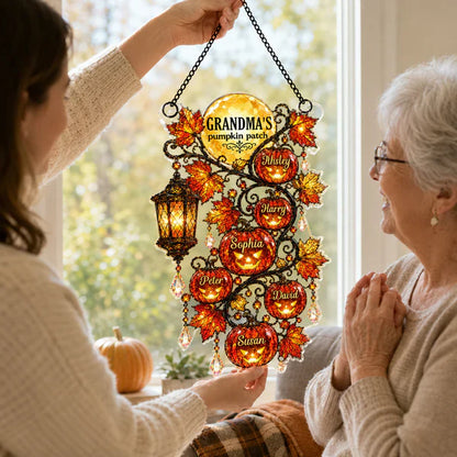 Personalized Acrylic Suncatcher Ornament, Grandma's Pumpkin Patch Window Decor, Unique Gift for Grandma